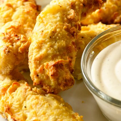 Air Fryer Chicken Tenders Recipe - These crispy, tender and delicious chicken fingers are baked to perfection in the air fryer. // addapinch.com