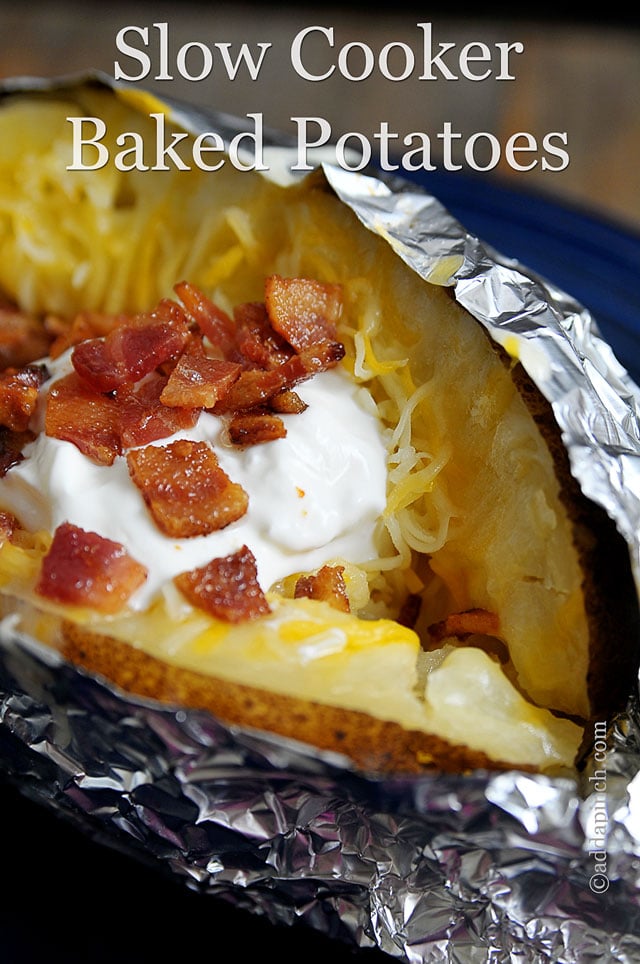 Slow Cooker Baked Potatoes | ยฉaddapinch.com