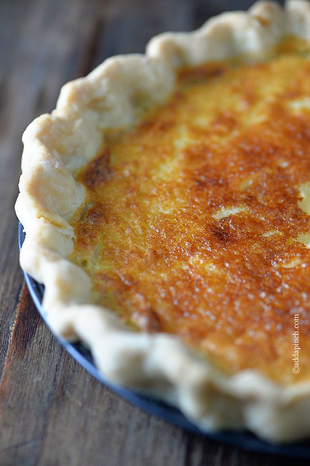 Buttermilk pie on a wooden table.