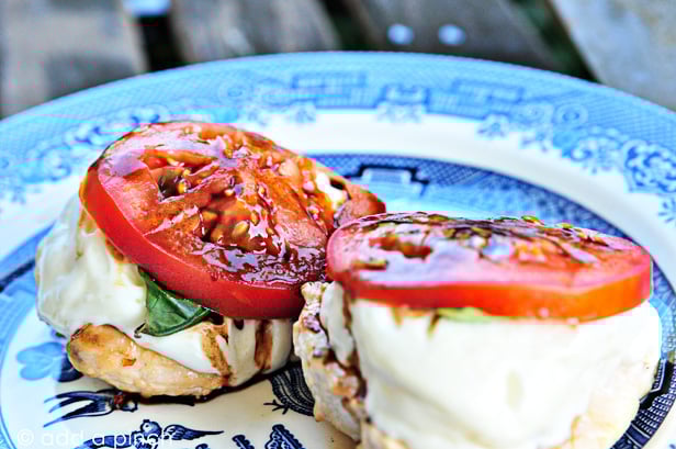 Caprese Grilled Chicken with Balsamic Reduction Recipe - A favorite caprese salad takes center stage with this delicious grilled chicken! // addapinch.com