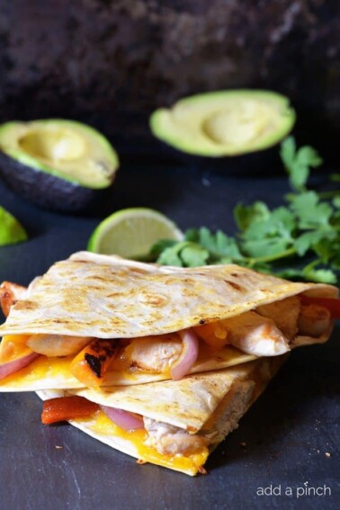 Chicken Fajita Quesadilla Recipe from addapinch.com