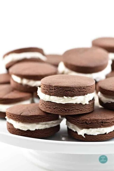 Chocolate Cream Filled Cookies Recipe from addapinch.com