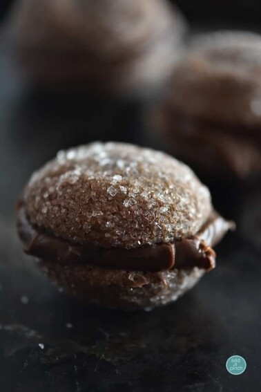 Chocolate cookie with ganache sandwiched in between them.