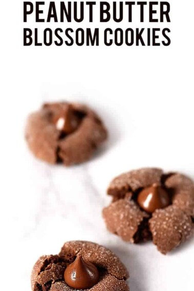 Chocolate Peanut Butter Blossoms are a chocolate lover's twist on the classic peanut butter blossom cookies. // addapinch.com