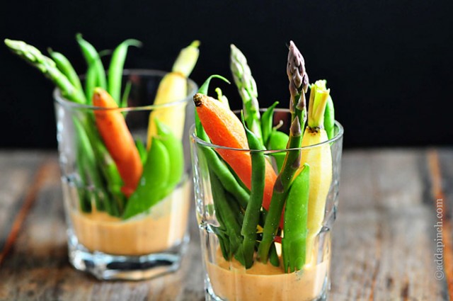 Crudites with Roasted Red Pepper Buttermilk Dip | ©addapinch.com