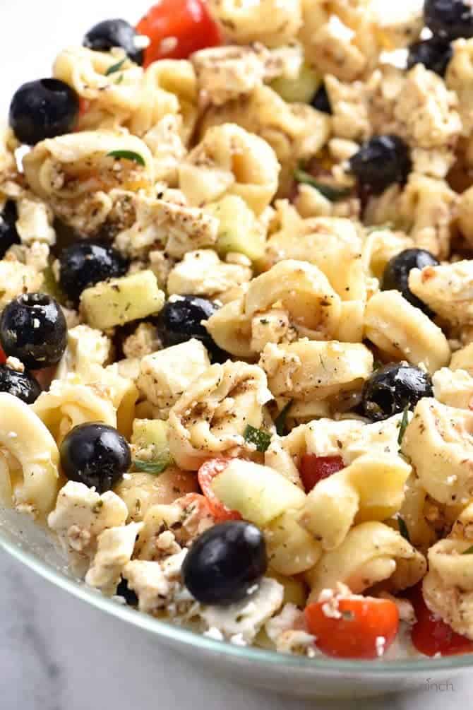 Tortellini Pasta Salad in glass bowl // addapinch.com