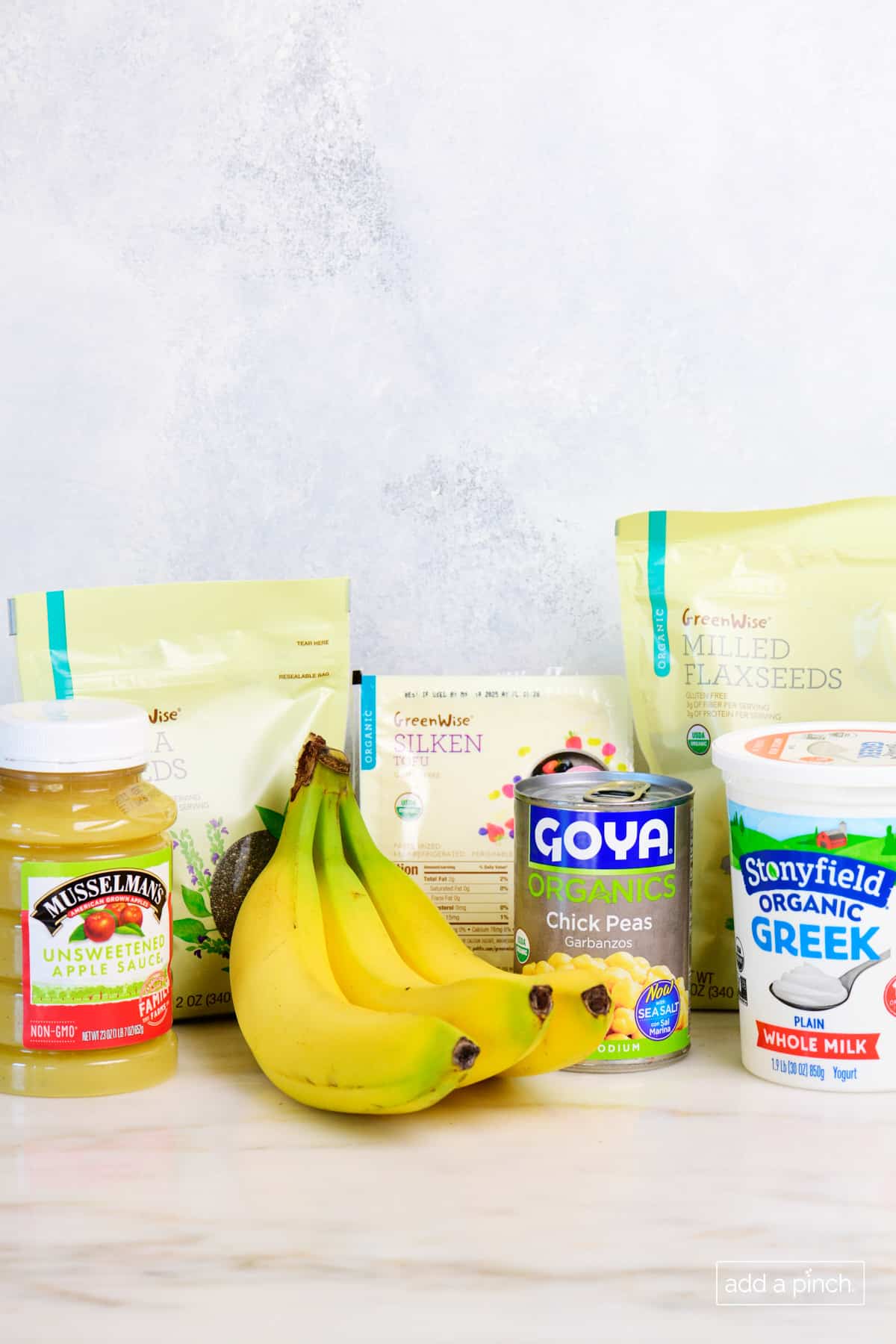 Photo of ingredients used as easy egg substitutes in recipes.