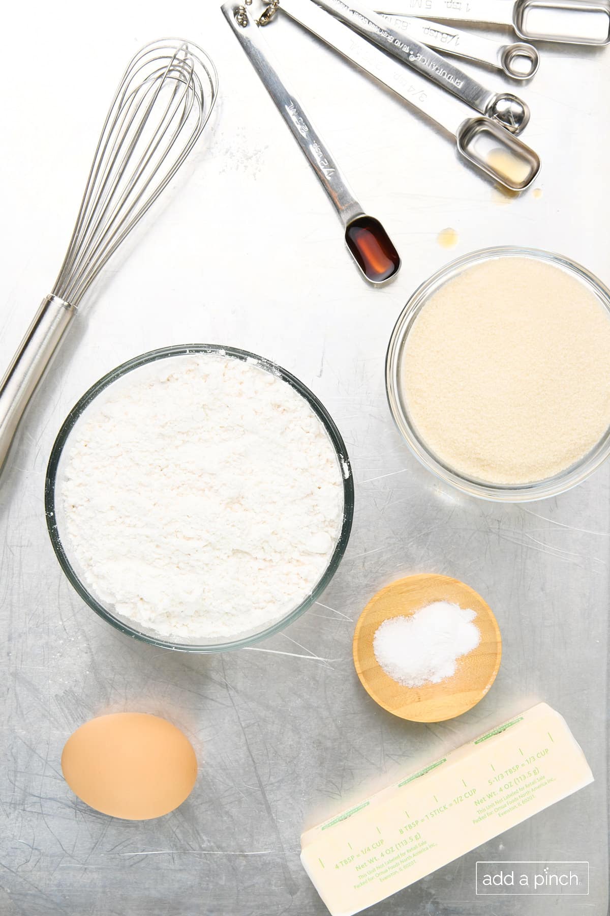 Photo of ingredients used to make sugar cookie base for fruit pizza recipe.