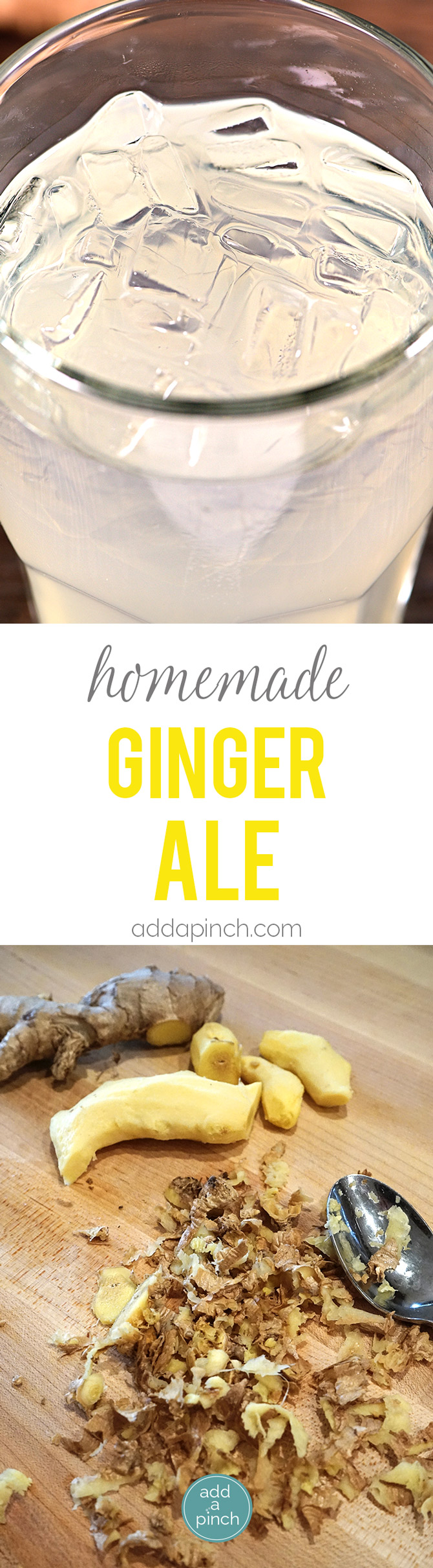Homemade Ginger Ale - This Homemade Ginger Ale recipe takes a few minutes, but is well worth the time! The flavors of the fresh ginger shine through and make this one glass of ginger ale you won't want to miss! // addapinch.com