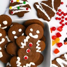 Image of decorated gingerbread cookies with assorted decorations.