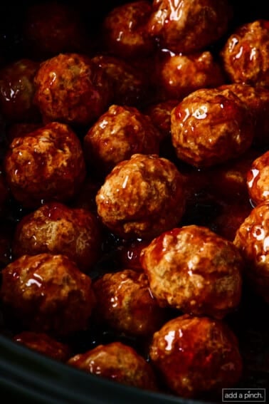 Crock Pot Grape Jelly Meatballs in a slow cooker.