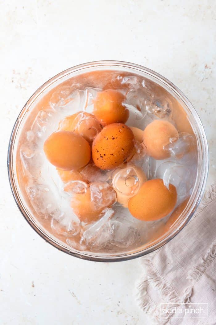 Eggs in ice bath.