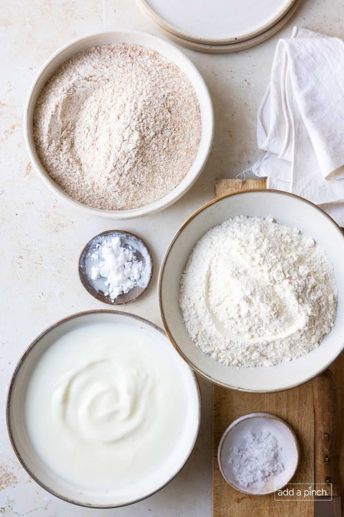 Irish Soda Bread ingredients: Flour, buttermilk, baking soda, and salt.