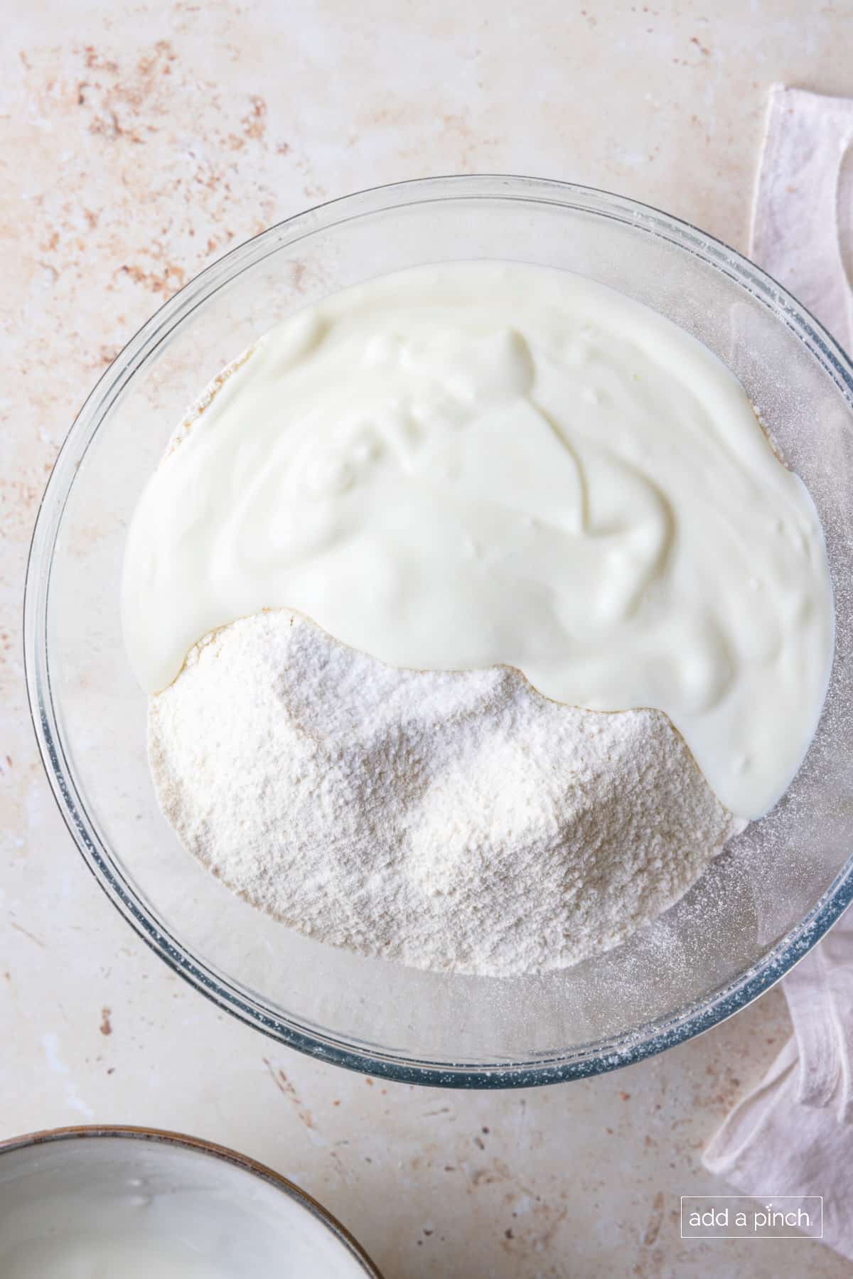 Irish soda bread ingredients in a mixing bowl.