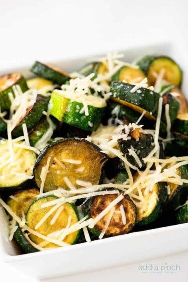 This parmesan zucchini and eggplant recipe makes a quick and easy side dish perfect for a weeknight supper! // addapinch.com