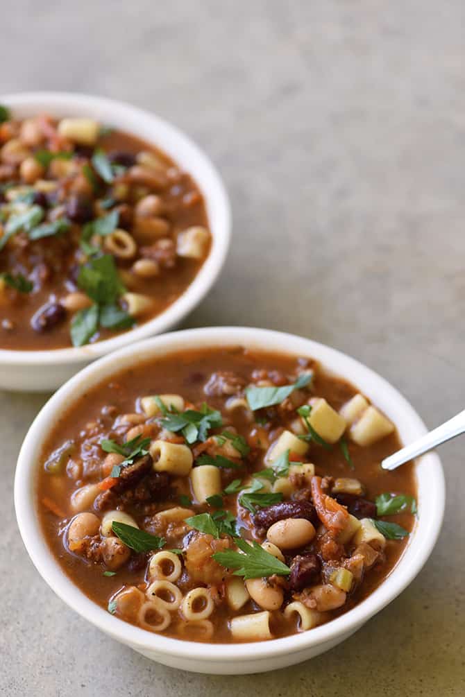 Pasta Fagioli Recipe - If you love the Olive Garden Pasta Fagioli recipe, then I think you'll love this homemade version as much or more! Ready in 30 minutes! // addapinch.com