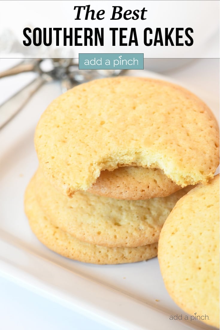 Southern Tea Cakes on serving tray - with text - addapinch.com