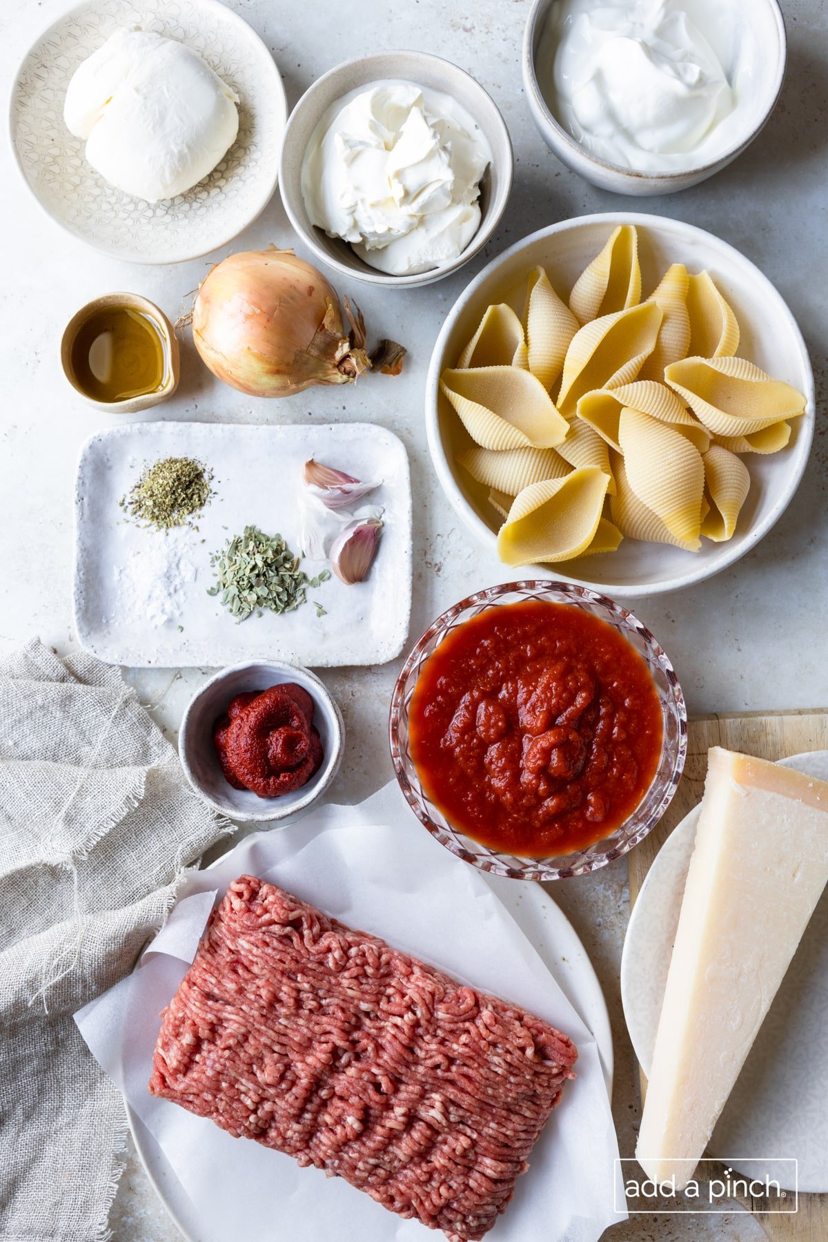 Ingredients used to make stuffed shells recipe