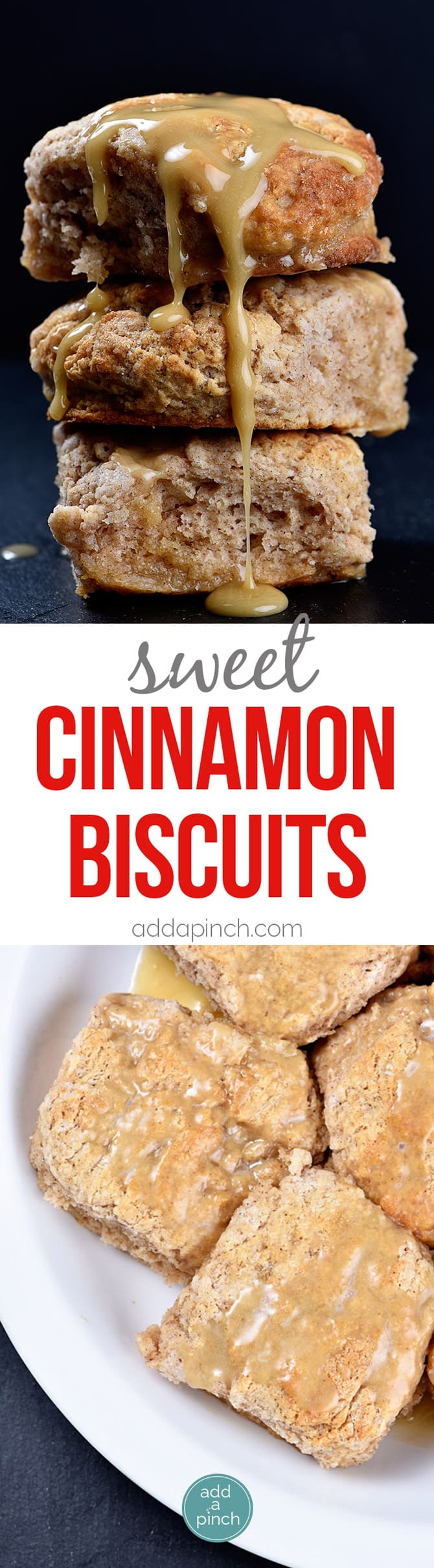 These Sweet Cinnamon Biscuits practically scream fall! But then, when you drizzle them with this Apple Cider Glaze, they become ethereal! So easy to prepare, this is one biscuit recipe that you will want to make again and again! // addapinch.com