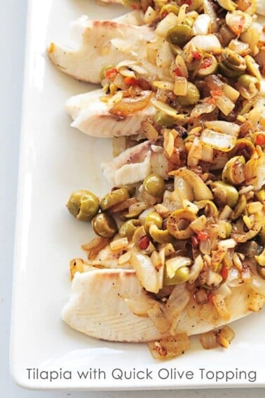 Tilapia with Quick Olive Topping is ready in minutes and perfect for a quick and easy weeknight supper.