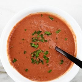 Tomato Soup Recipe - This fresh, homemade tomato soup comes together quickly for a delicious, comforting classic. Ready in 15 minutes!  // addapinch.com