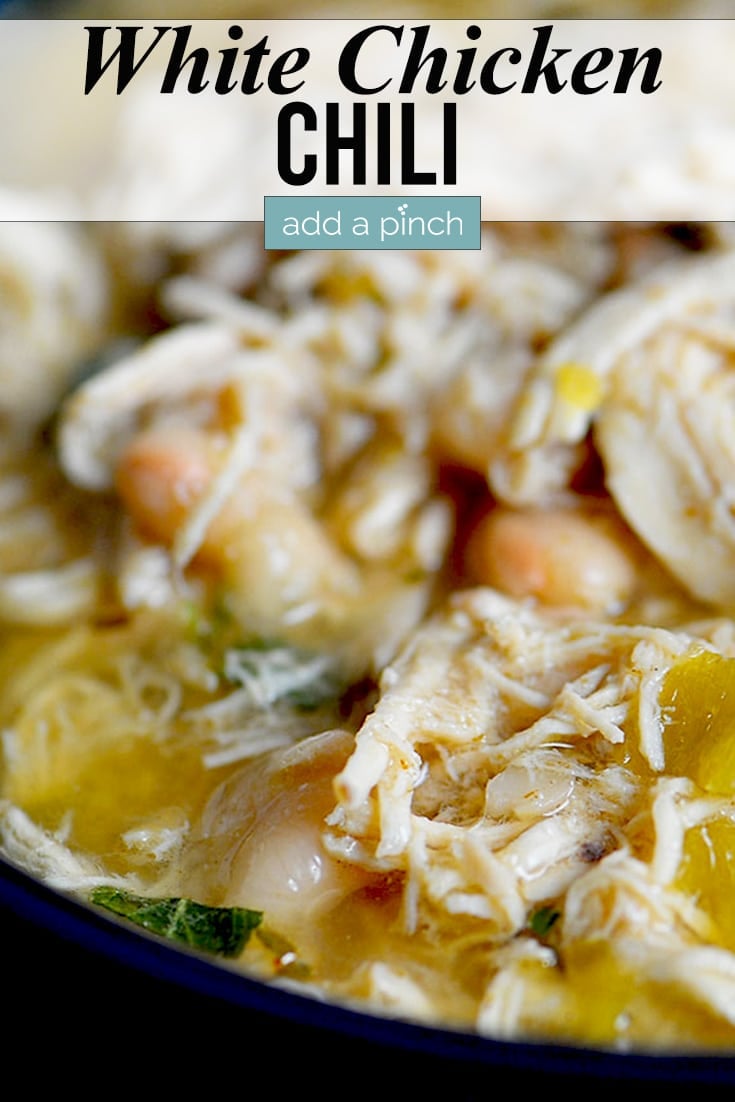 White Chicken Chili in bowl - with text - addapinch.com