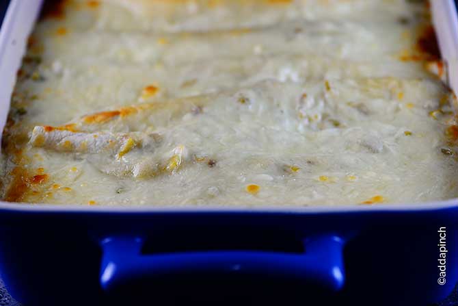 White Chicken Enchiladas Recipe from addapinch.com